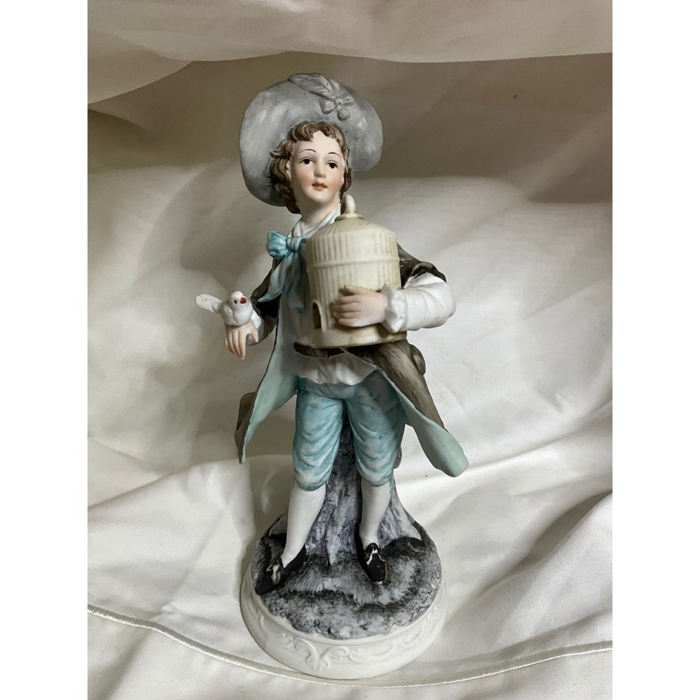 Andrea by Sadek Boy with Birdcage and Dove Porcelain Figurine 8592 Japan
